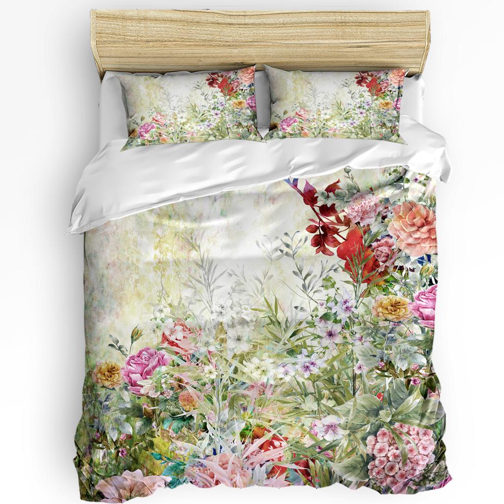 Modern Classic Double Pink Flower Rose Vintage With Pillow Case Custom 3pcs Bed Home Textile Quilt