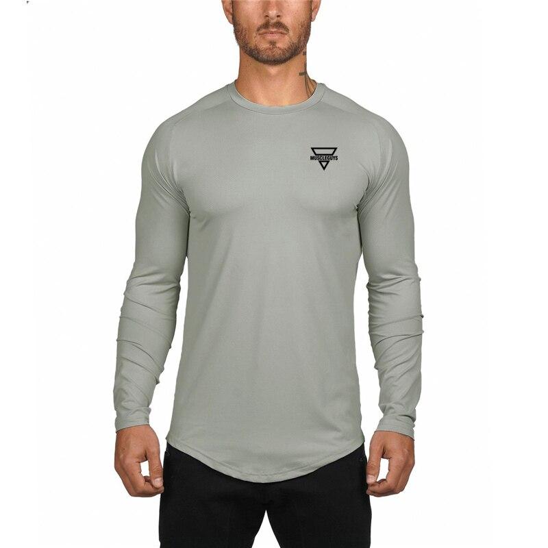 Muscleguys Men's Long-sleeved Bottoming Shirt Korean Version Trend Summer Fitness Thin Tees Mesh Spring and Autumn Clothes Breathable