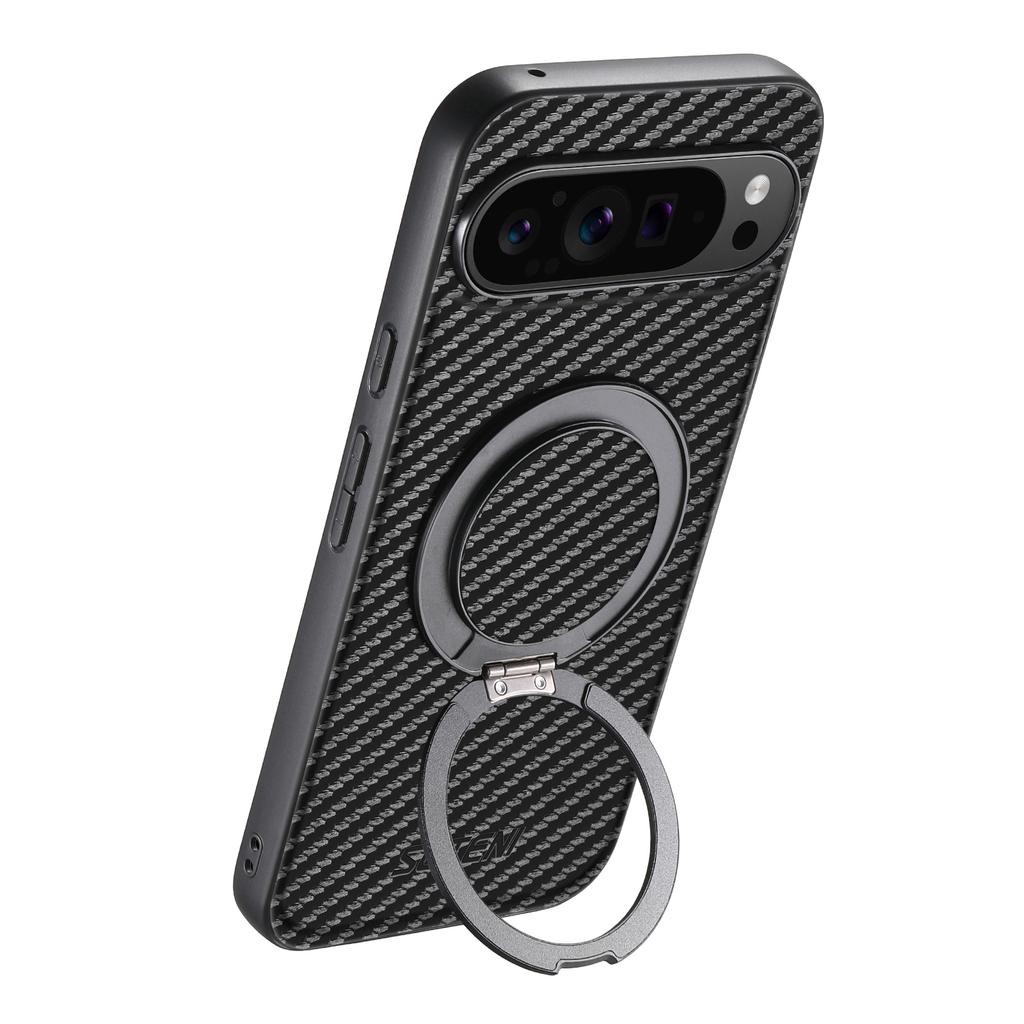 SUTENI G3 For Google Pixel 10/10 Pro Magnetic Case 360 Degree Rotating Kickstand Carbon Fiber Texture PU Phone Back Cover