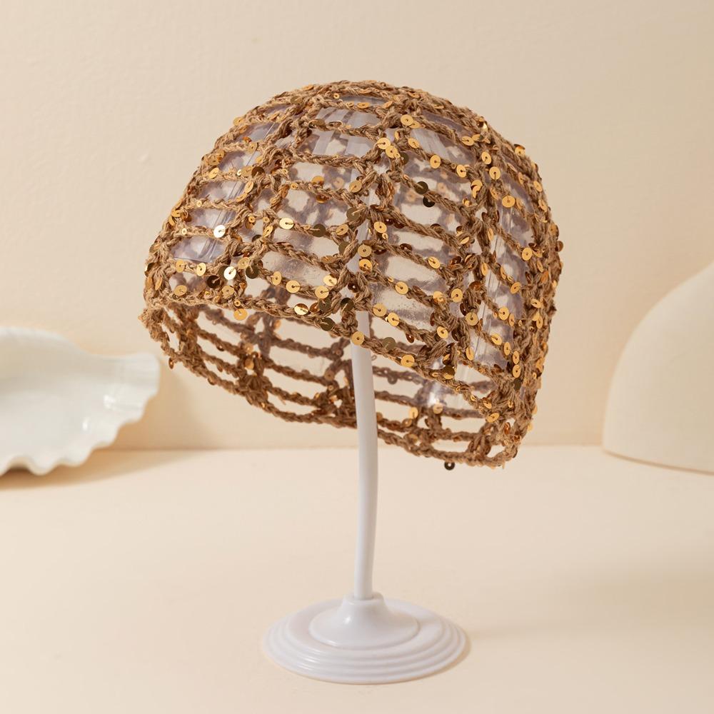 Thin Crochet Sequined Hat Elegant Bohemian Style Beanies Casual Weave Cap  Apparel Accessories
