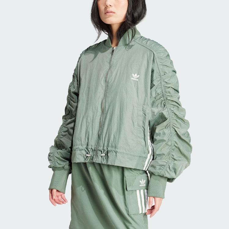 adidas Легкий бомбер Originals с тремя полосками, свободные короткие женские куртки, зеленый цвет IY3421