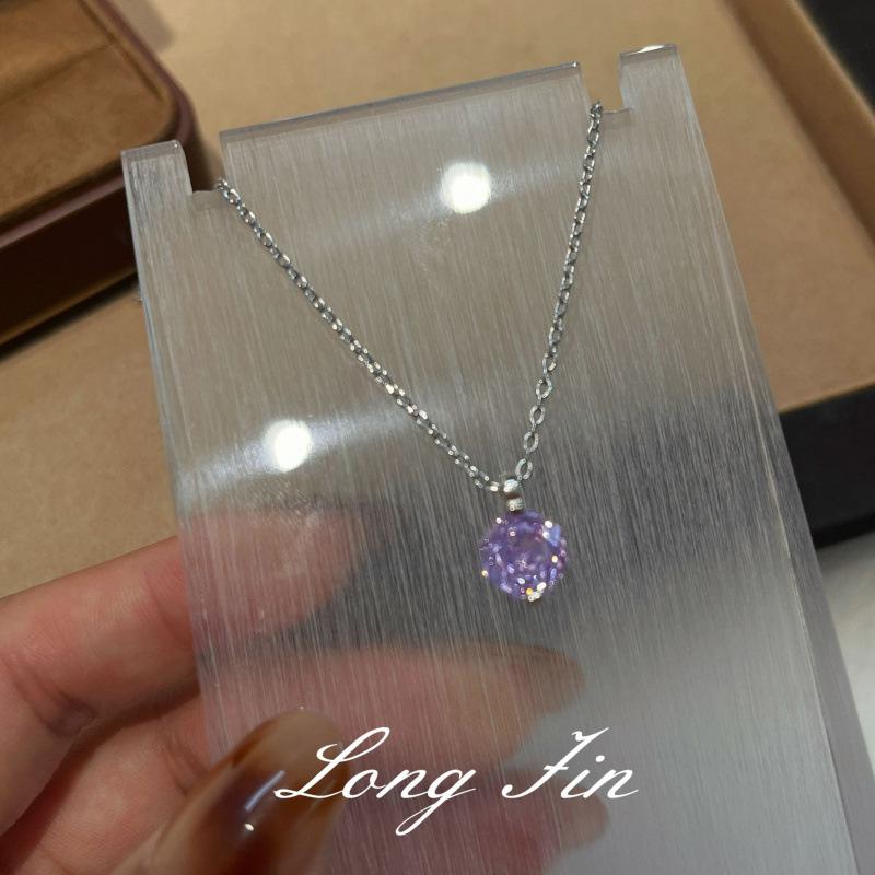 Millennium Rose Cut Violet Single Diamond Necklace Earrings Simple Premium Temperament Pull Collarbone Chain