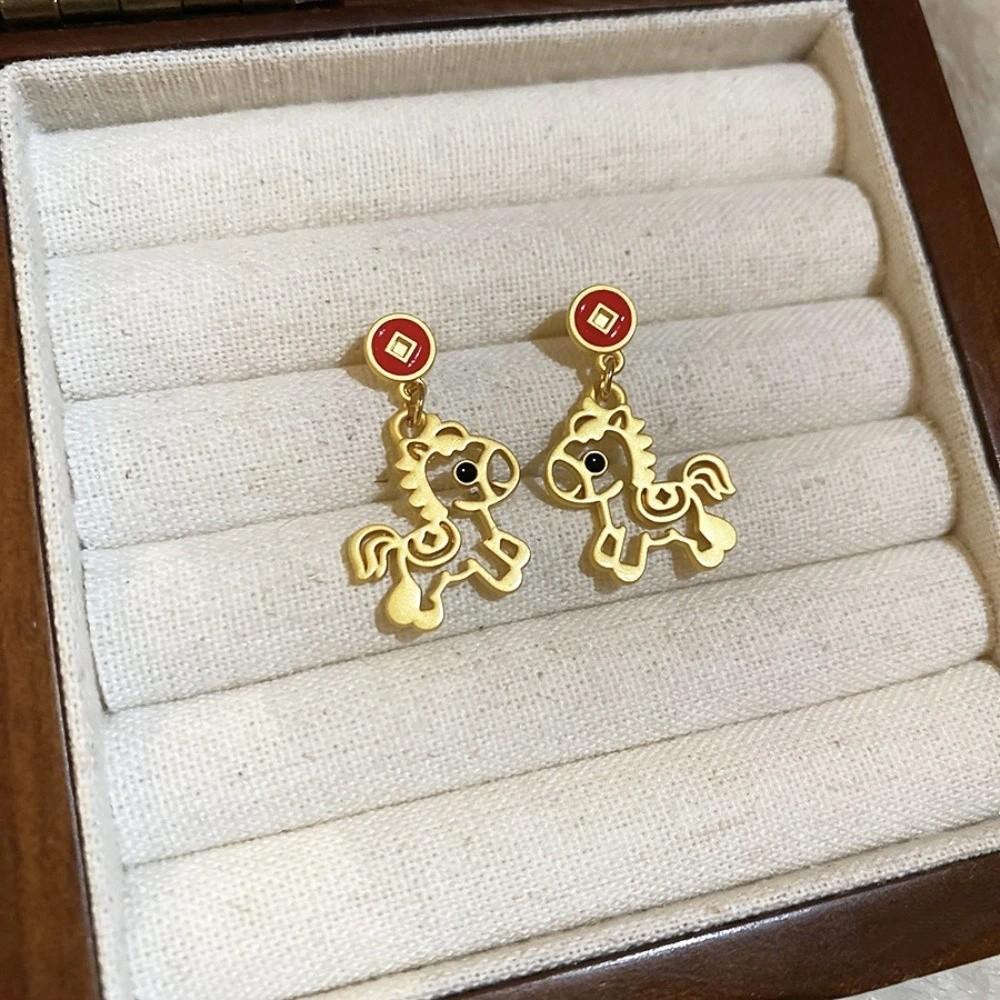 Chinese Style Red Pony Earrings Fashion Jewelry Horse Mascot Drop Earrings  Year of Horse Gift