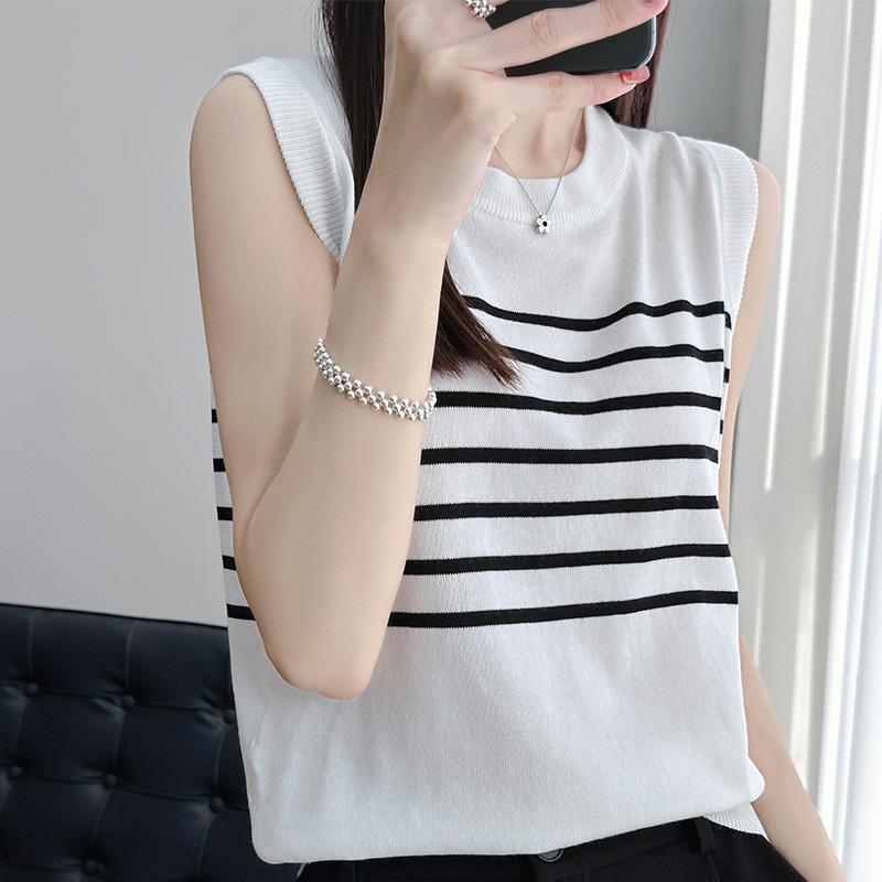 Женская майка в полоску MODERN NEW SAGA летняя футболка без рукавов вязаный топ жилет женский с круглым вырезом