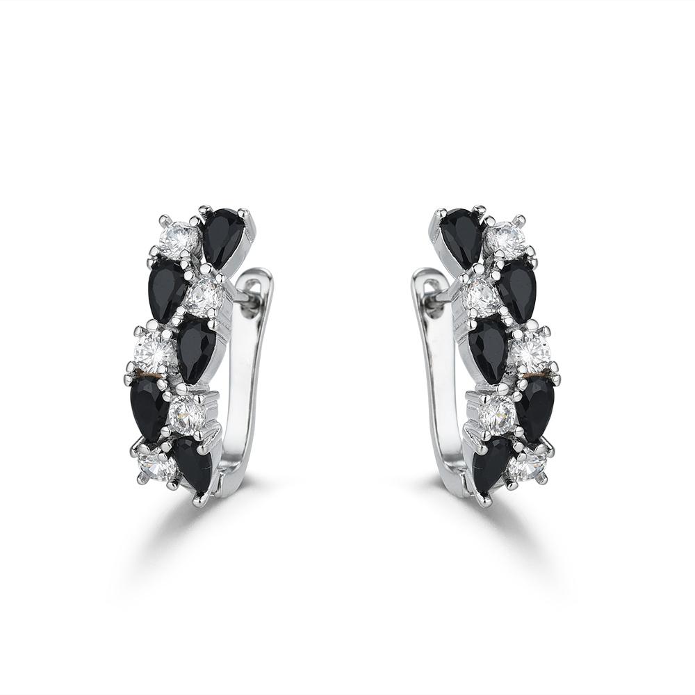 Black Awn Женские серьги-кольца с черным камнем