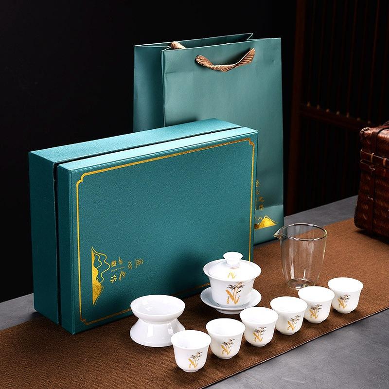 10 household Kung Fu tea set sets, high-white porcelain blue-and-white tea sets, one business gift