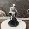 Halloween Riding Bike Skeleton Statue Animated Fitness Bicycle Skeleton Figurine Resin Sculpture Gothic Cycling Skeleton Ornament