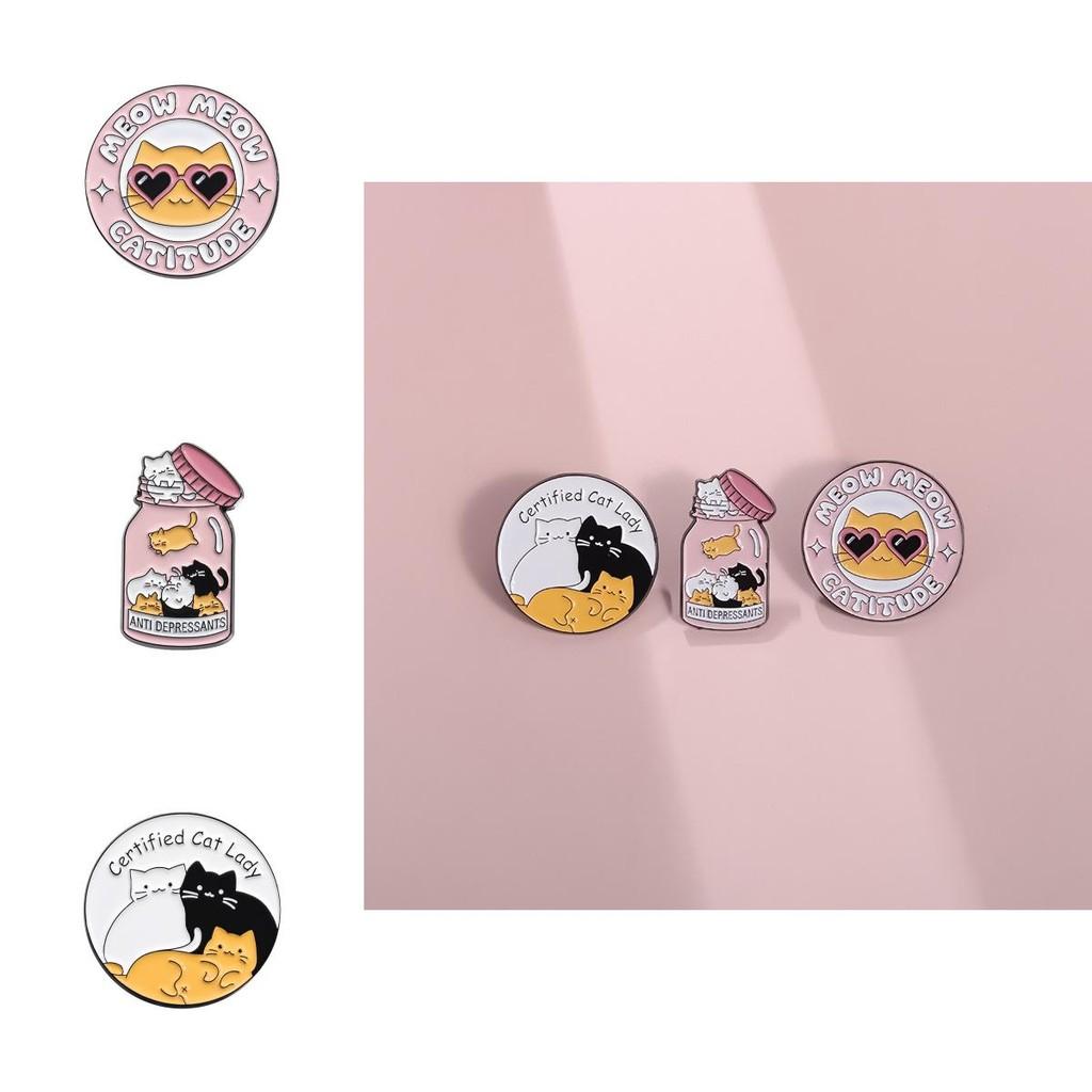 Очаровательные мультяшные броши-кошки с красочными металлическими значками для модных аксессуаров для сумок