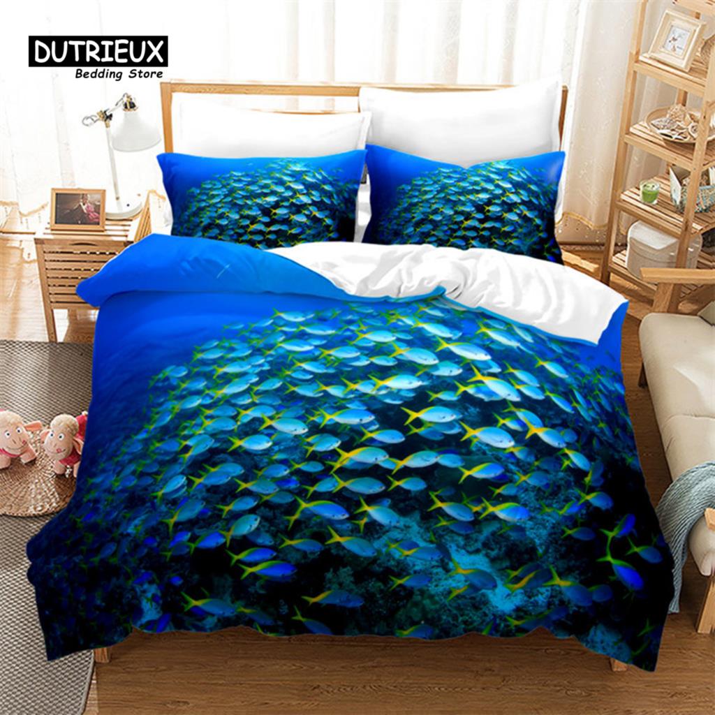 Детский мультяшный океанический рыбный пододеяльник из микрофибры с морской тематикой, комплект постельного белья, пододеяльник для мальчиков и девочек