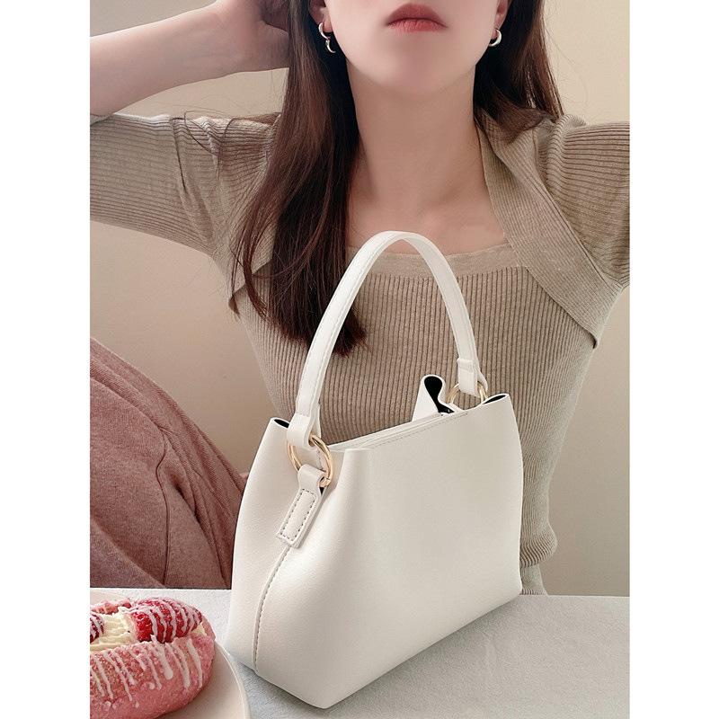 Handbag Solid Color Korean Version Ins Niche Design Bucket Bag Soft Leather Candy Color Crossbody Vegetable Basket Bag for Women