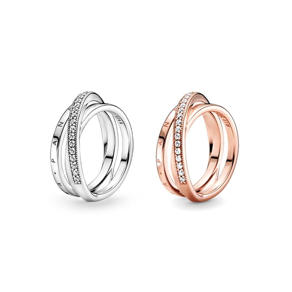 Pandora 925 Sterling Silver Rings Women's Silver/Rose Gold ZT-0035