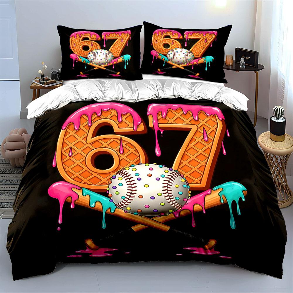 Numbers and Sweet Baseball Combo Bedding Set for Kids Luxury Gift 3pcs Digital Print Comforter Set Soft Comfortable Breathable