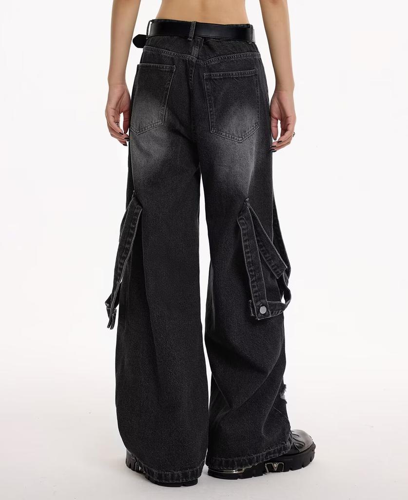 Американские винтажные прямые джинсы с высокой талией, женские черные брюки, повседневные мешковатые брюки Y2K, широкие брюки в стиле гранж, джинсовые брюки в уличном стиле