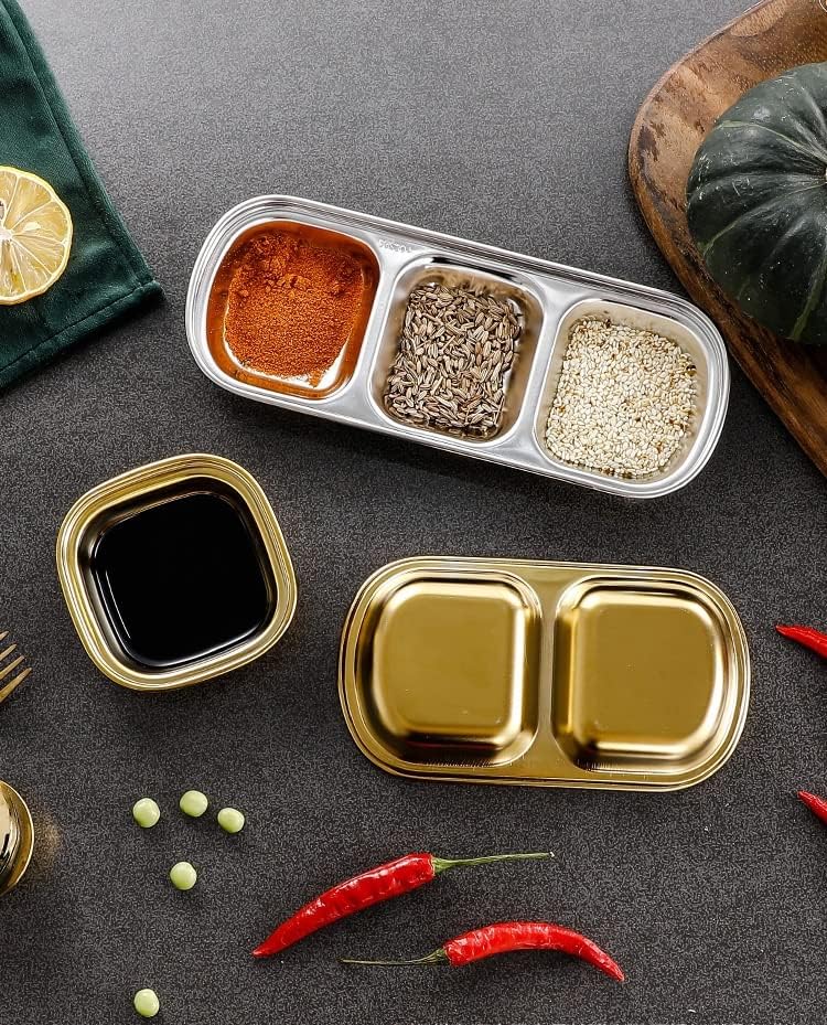Korean Tableware Stainless Steel Condiment Divided Small Soy Sauce 2 Pieces Plate Plate, Plate, Plate, Pickles, Kimchi, Chilli, Seasoning, Spices,