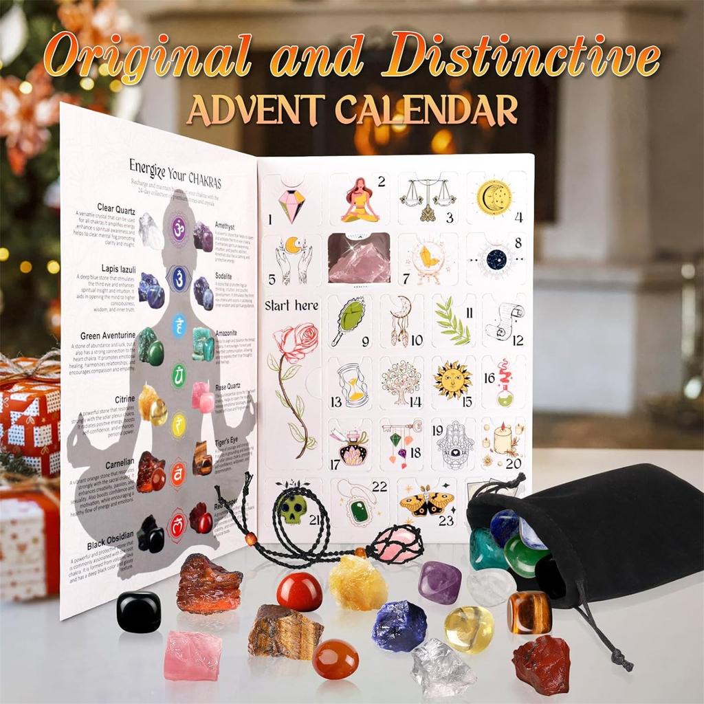 24pc Advent Calendar Crystals Adult-24 Days Chakra Crystals&Healing Stones,Christmas Countdown Calendar Natural Stones Crystals Journey For Girls Boys