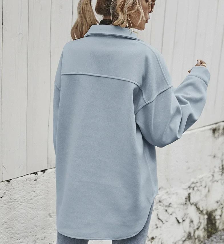 Женское шерстяное пальто с лацканами из Европы и Америки 2024 года, осень/зима — однобортное, свободного кроя, однотонное