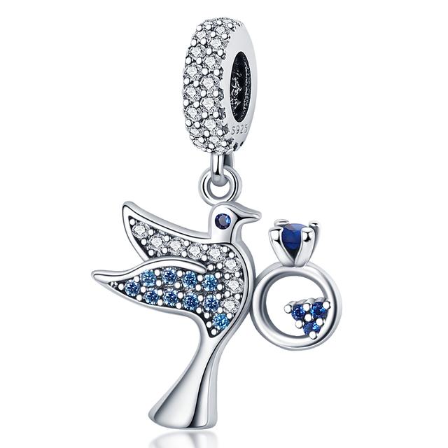 925 Серебряный Фламинго Павлин Сова Пингвин Птицы Мультфильм Мода Шарик Подходит Подвески Браслет Женщины DIY Ювелирные Изделия