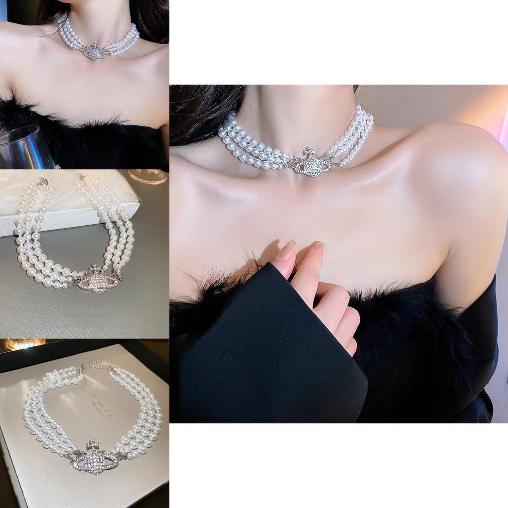 Высококлассное многослойное жемчужное ожерелье в корейском стиле с подвеской в виде Сатурна