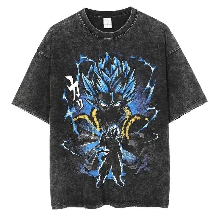 Dragon Ball Z Стиранная Оверсайз Футболка Хлопок Короткий Рукав Мужская Женская Свободная Большая Повседневная Спортивная Футболка для Фитнеса Мужская Одежда в Стиле Харадзюку
