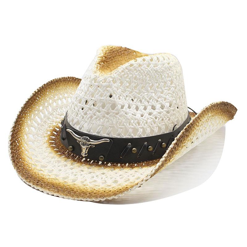 Окрашенная ковбойская шляпа Маран Полая соломенная шляпа Уличная праздничная шляпа от солнца Взбитая шляпа от солнца