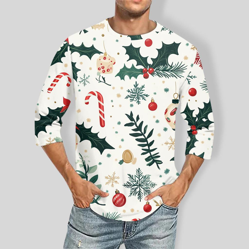 Men'S Round Neck Three-Quarters Sleeve Top Casual Fashion T-Shirt