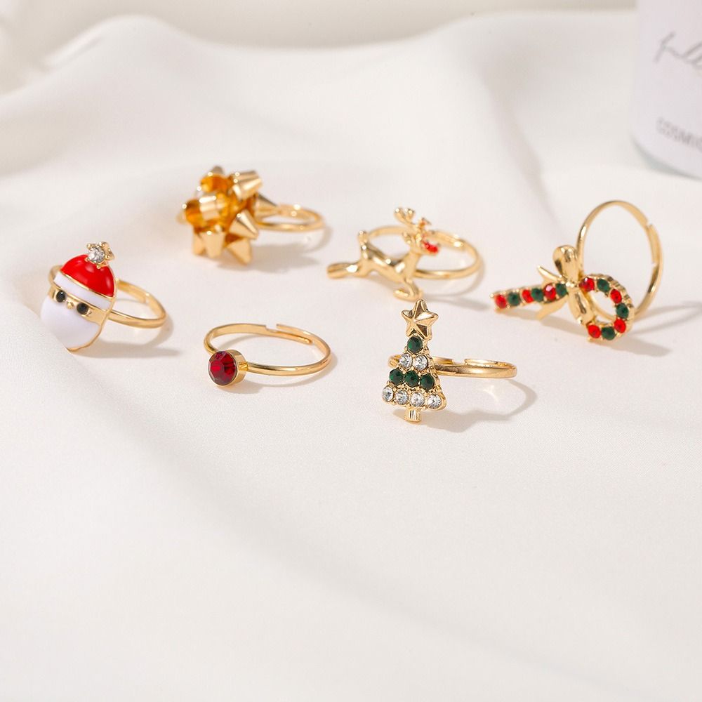 Happy New Year Elegant Charming Ornaments Santa 6pcs/set Christmas Jewelry Elk Women Ring Cartoon