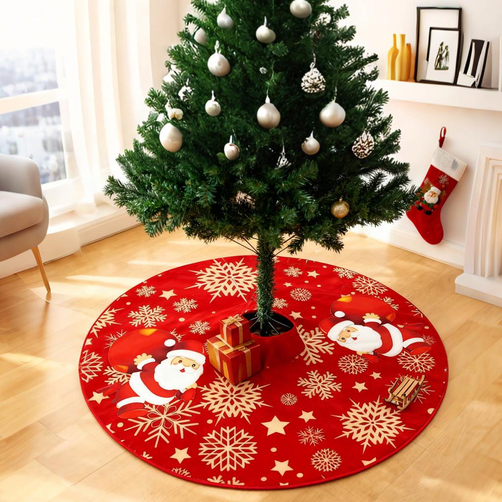 Красная юбка для рождественской елки, украшения для рождественской елки, мягкий плюшевый коврик для рождественской елки со снежным узором для украшений, праздничная вечеринка, 35 дюймов