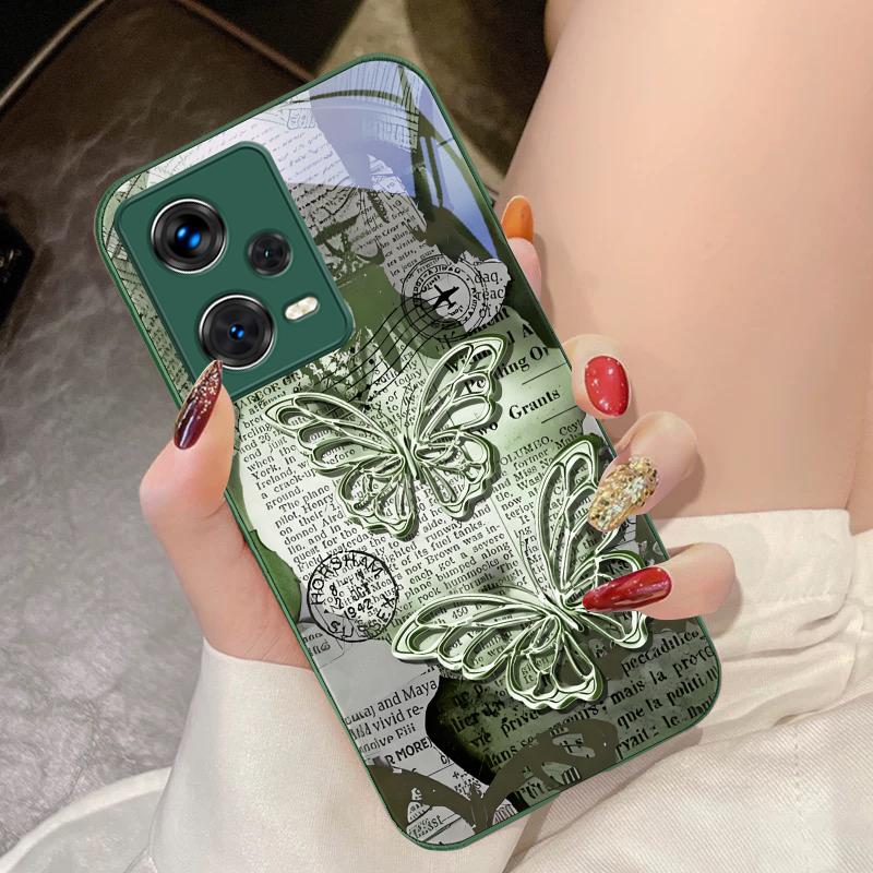 Винтажная Бабочка Для Xiaomi 14 Ultra 13 Lite Redmi Note 13 11 Pro 12 Plus Poco X6 3 Pro F4 6 GT Закаленное Стекло Чехол Для Телефона