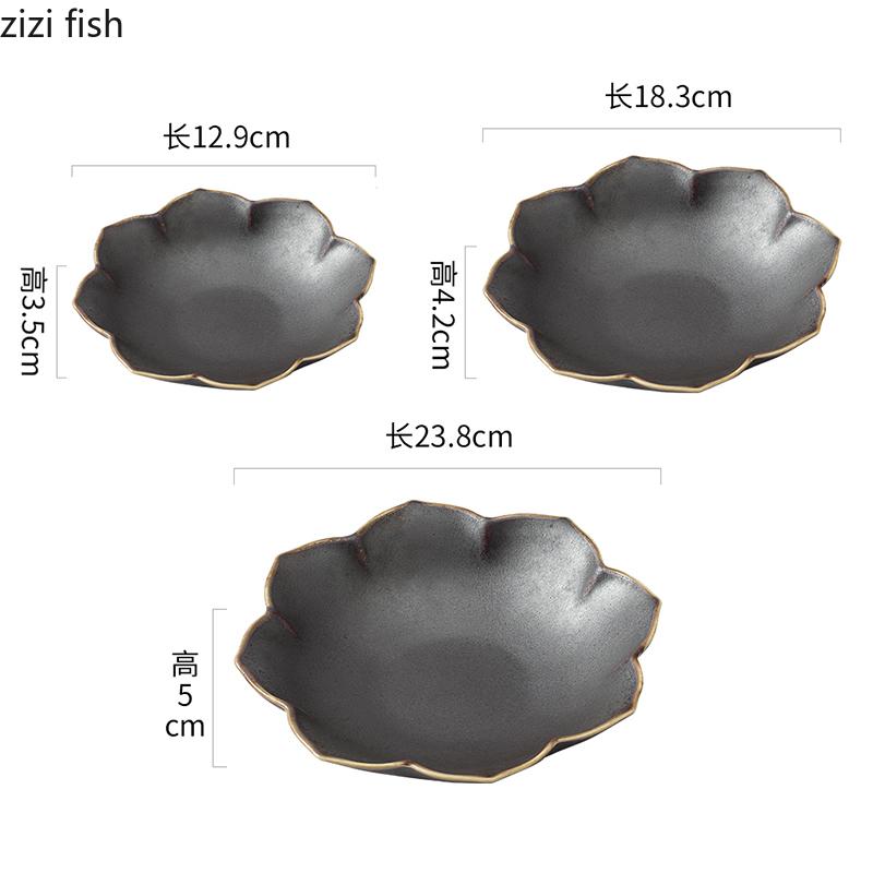 Black Gold Edged Ceramic Deep Plate Salad Plate Dessert Plate Dim Sum Snack Plates Thick Soup Plates Hotel Creative Tableware