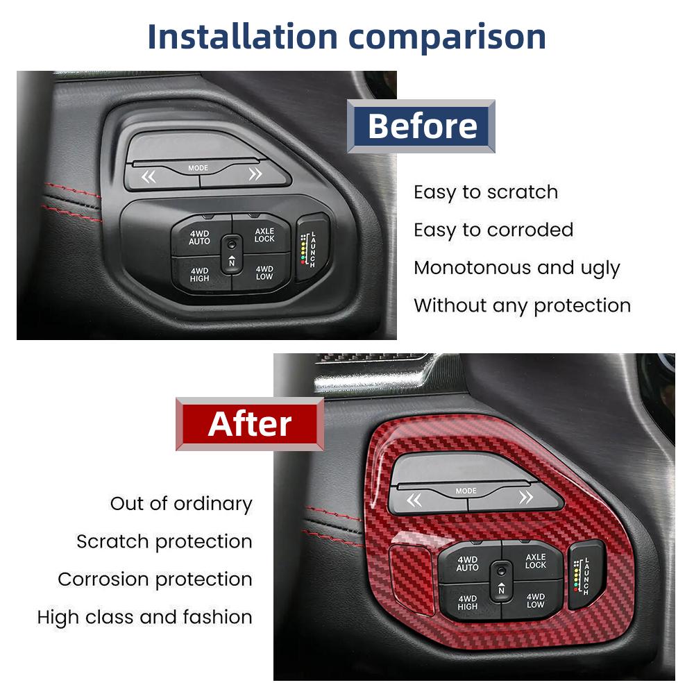 Red Carbon Fiber 4WD Adjustment Switch Cover Trim For Dodge Ram 1500 TRX 2022+