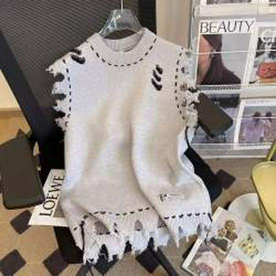 Мужской вязаный жилет без рукавов - 2023 Осень/Зима Круглый вырез Тонкий жилет