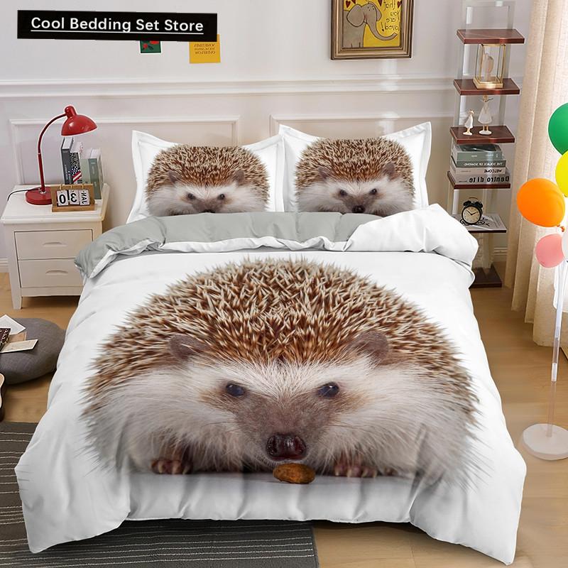 Пододеяльник с изображением ежа King Queen 3D Lovely Animal Комплект постельного белья для детей, подростков, взрослых, дикая природа, пододеяльник, наволочка, детские подарки