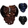 Fashion Satin Women Rhinestone Barrette Hair Clip Cover Bowknot Net Bun Snood