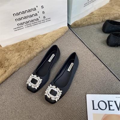 Французский темперамент, стразы, квадратная головка, туфли Мэри Джейн, женские, 2025, новые, с одной педалью, с неглубоким горлом, с плоским дном, для поездок на работу