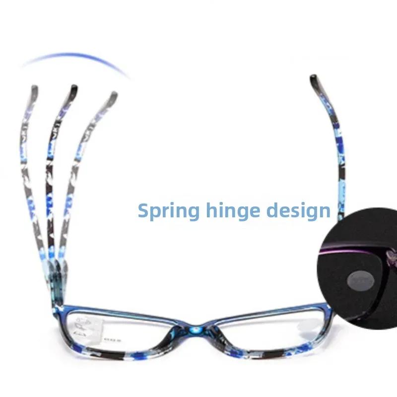 Fashionable Progressive Multifocal Colorful Floral reading eyeglasses Large Frame Spring Eyeglass Legs Anti Blue Light Presbyopia Eyeglass