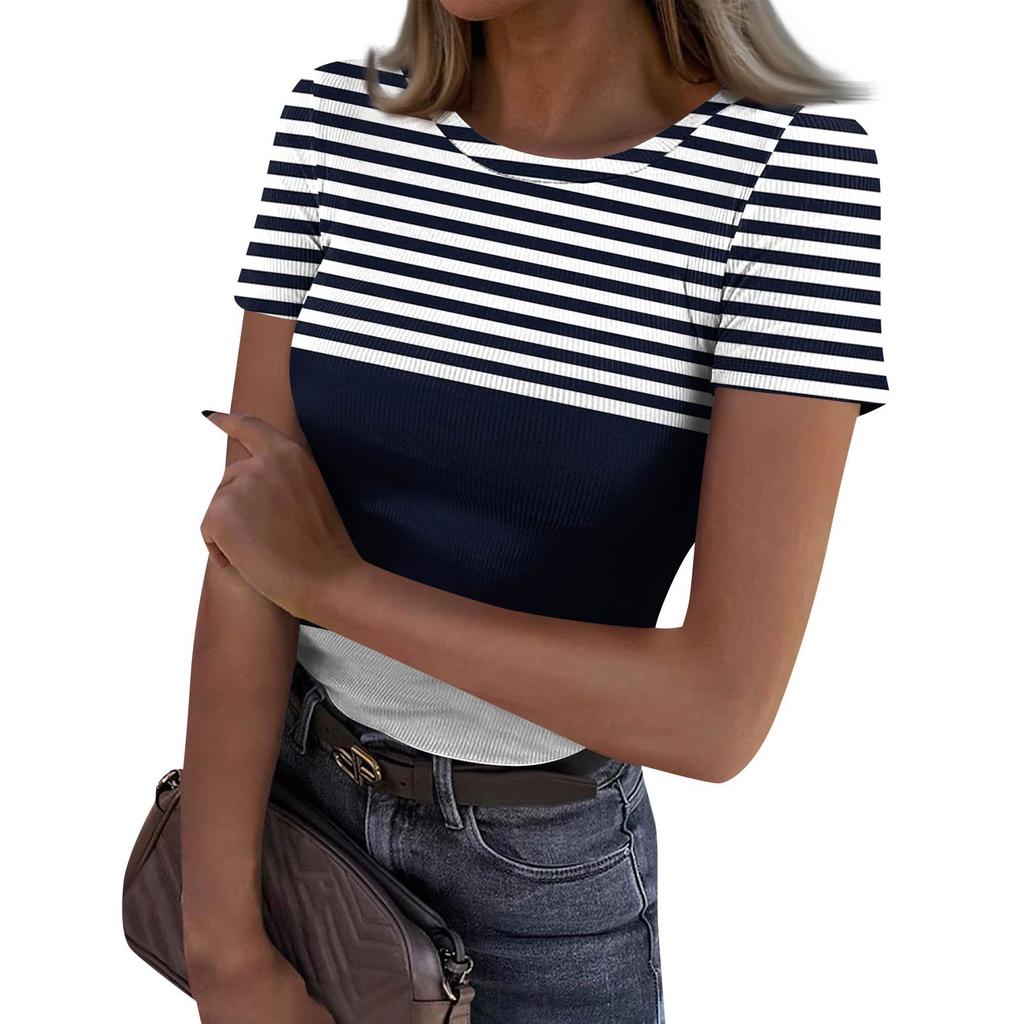 Женская узкая футболка, модный повседневный свитер с круглым вырезом и коротким рукавом