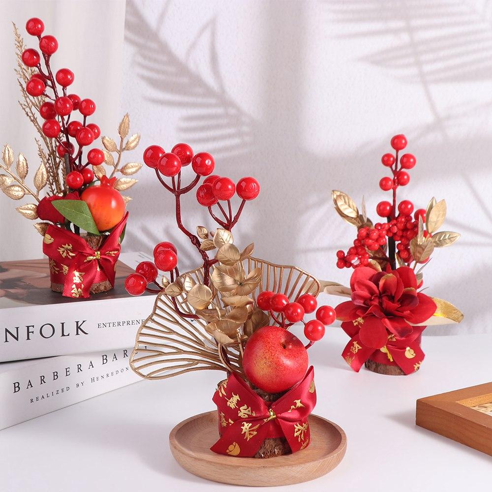 Best Wishes Spring Festival Pots Red Berry Branch Wedding Pots Chinese Tabletop Pots Home Decor