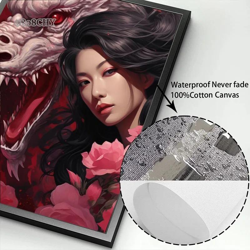 Японский дракон гейша искусство постер холст настенные картины элегантность гейши картины настенное искусство фреска для украшения дома комнаты