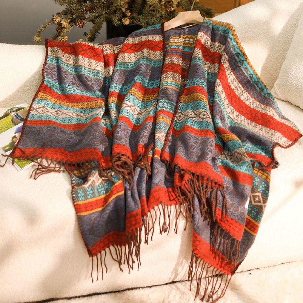 Autumn Winter Ethnic Style Shawl Imitation Cashmere Tassel Scarf Wraps Elegant Shawl Cape
