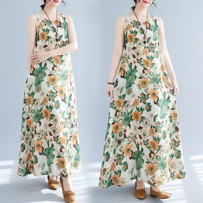 Летнее свободное хлопковое льняное платье без рукавов с принтом, женская жилетка, повседневные платья