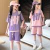 Summer Girls'  T-Shirts Sets Outfit Kids Short Sleeve Tops+Shorts 2Pcs Children Clothes Teen Loose Casual Suits Sporty Outfits