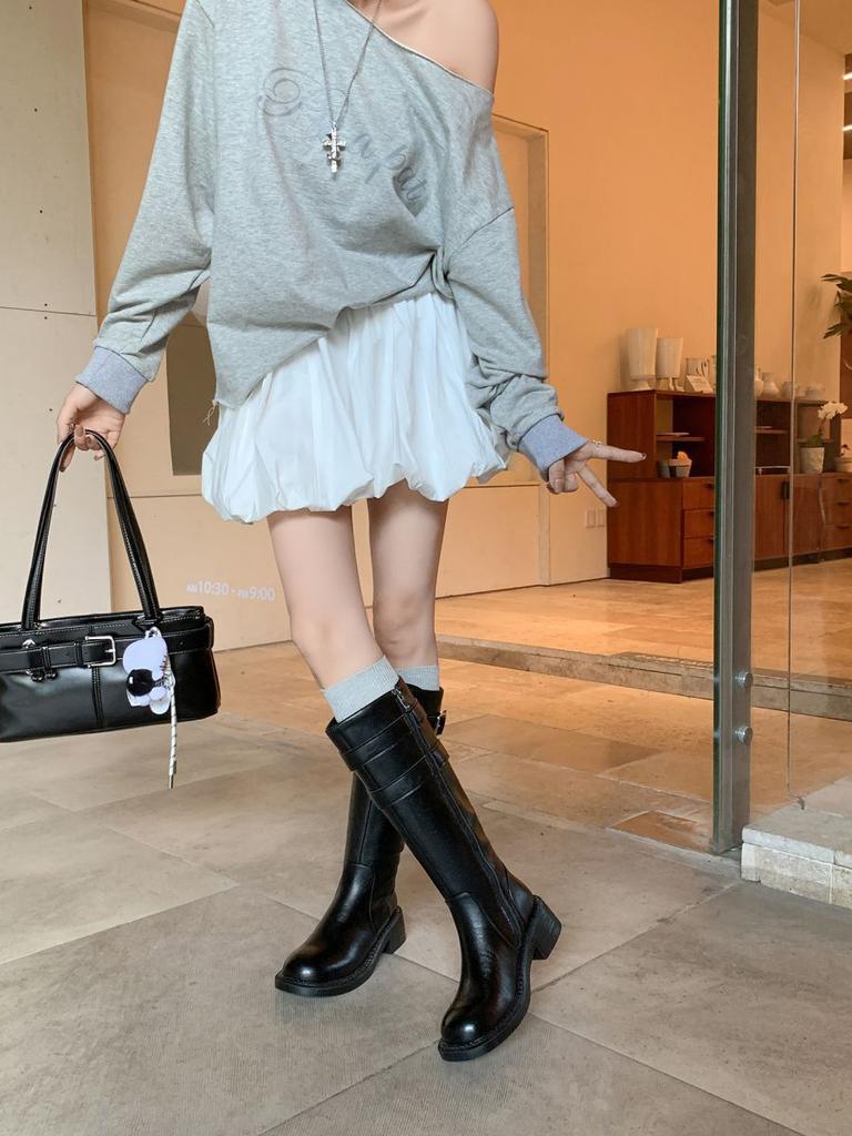 British Style Retro Belt Buckle Boots for Women's 2025 New Autumn and Winter But Knee Knight Boots Show a Thin and Advanced Sense
