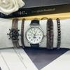 5pc New Men's Quartz Watch Luxury Week Date Display Fashion Men's Watch Include Bracelet Box for Any Scene