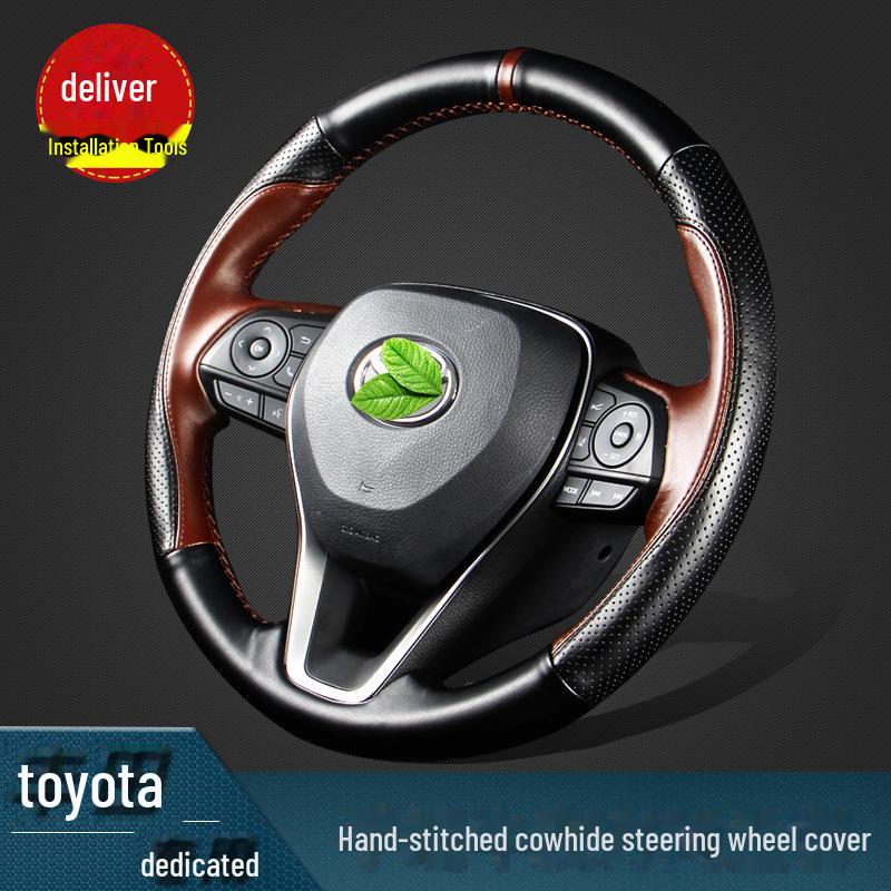 Чехол на руль из коровьей кожи, сшитый вручную для RAV4, Camry, Corolla, Wildlander