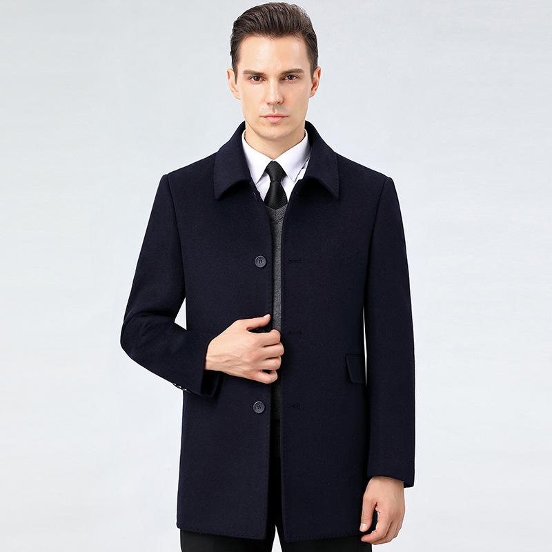 Двустороннее кашемировое пальто мужское средней длины зимнее пуховое теплое шерстяное пальто для людей среднего возраста