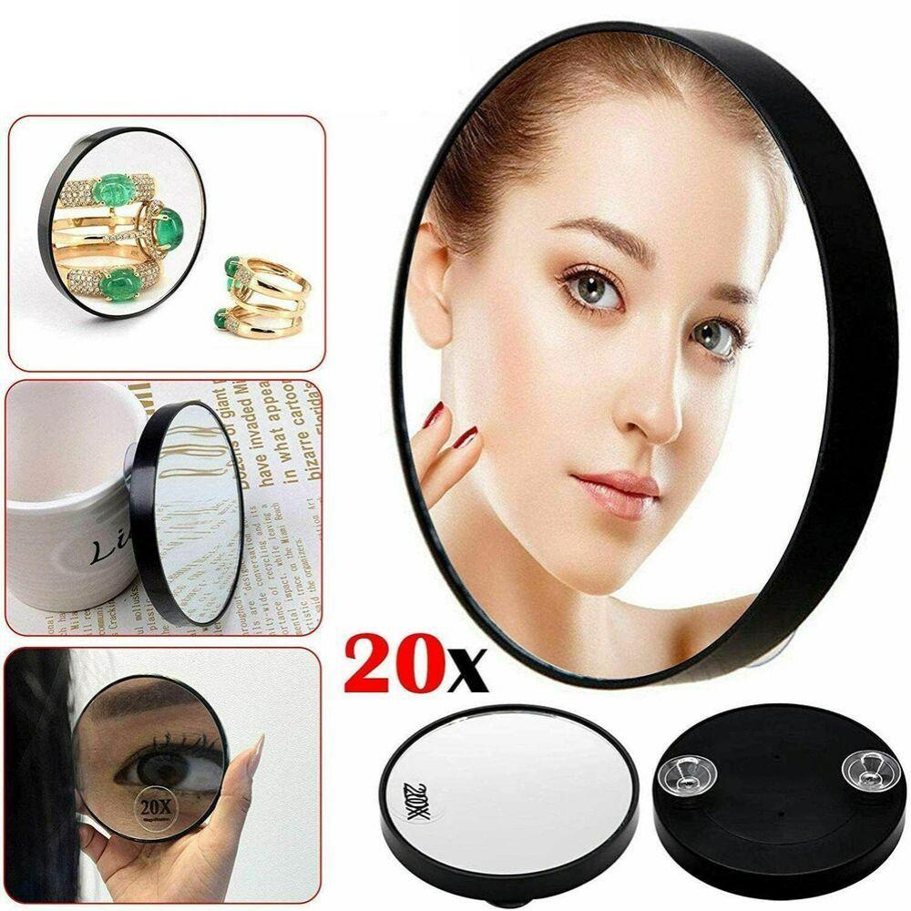 Plastic Black Cosmetics Tool Round 20X Magnifying Mirror Makeup Mirror Two Suction Cups