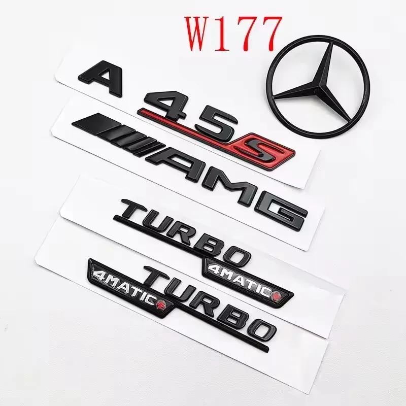 1pcs Black A45S Logo Turbo 4MATIC Badge Car Rear Star Sticker Trunk AMG Emblem For Mercedes Benz A 45S AMG W177 Accessories