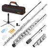 Eastar Flute Covered Key 16 Holes with E Mechanism Offset Nickel Plated Stand & Specialized Case Beginner Set (Silver) Opening of School Present