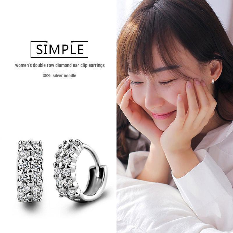 Корейские двухрядные серьги с бриллиантами и кристаллами - модные женские украшения