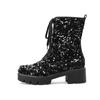 Fashion Sequins Bling Bling Shiny Lace-up Winter Female Gothic Shoes Women's Party Wedding Platform Chunky Punk Ankle Booties 42